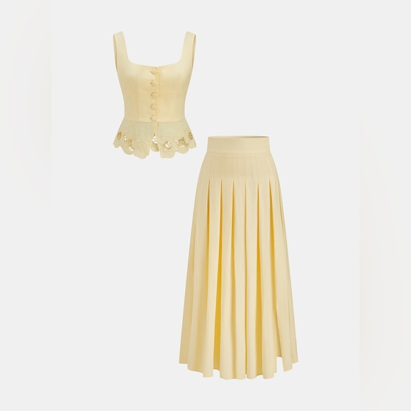 Commense Dresses & Skirts - Cream Yellow Pleated Maxi Skirt - Women